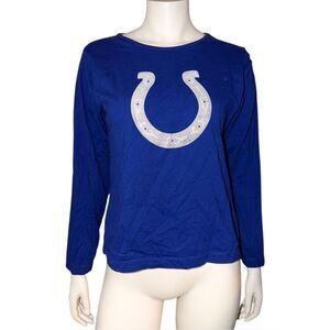 NFL Indianapolis Colts Women's Beaded Horseshoe Logo T-Shirt Long Sleeve Blue L